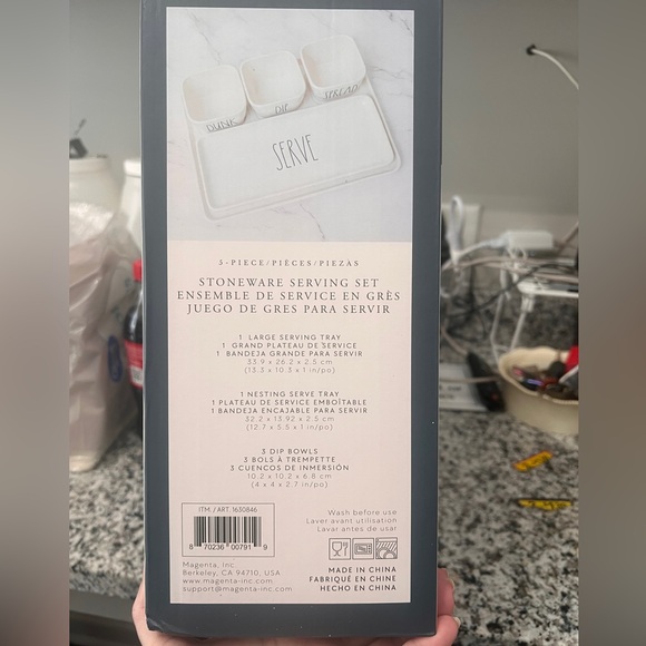 Rae Dunn White Serve Tray with Spread, Dip, Dunk Bowls - Picture 4 of 4